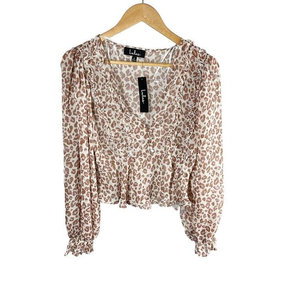 Lulus Easy to Spot Ivory Leopard Print Long Sleeve Top Size Small Casual Sheer - Picture 1 of 13